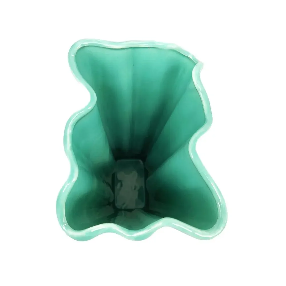 Large Mid-Century Seafoam Green Wavey Vase